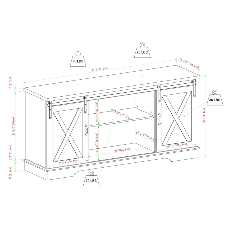 58" Sliding Barn Door TV Stand