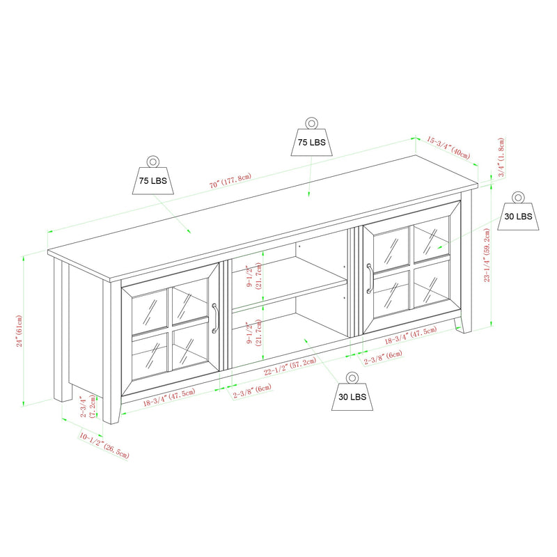 Farmhouse 70" Simple Window Pane 2 Door Wood TV Stand