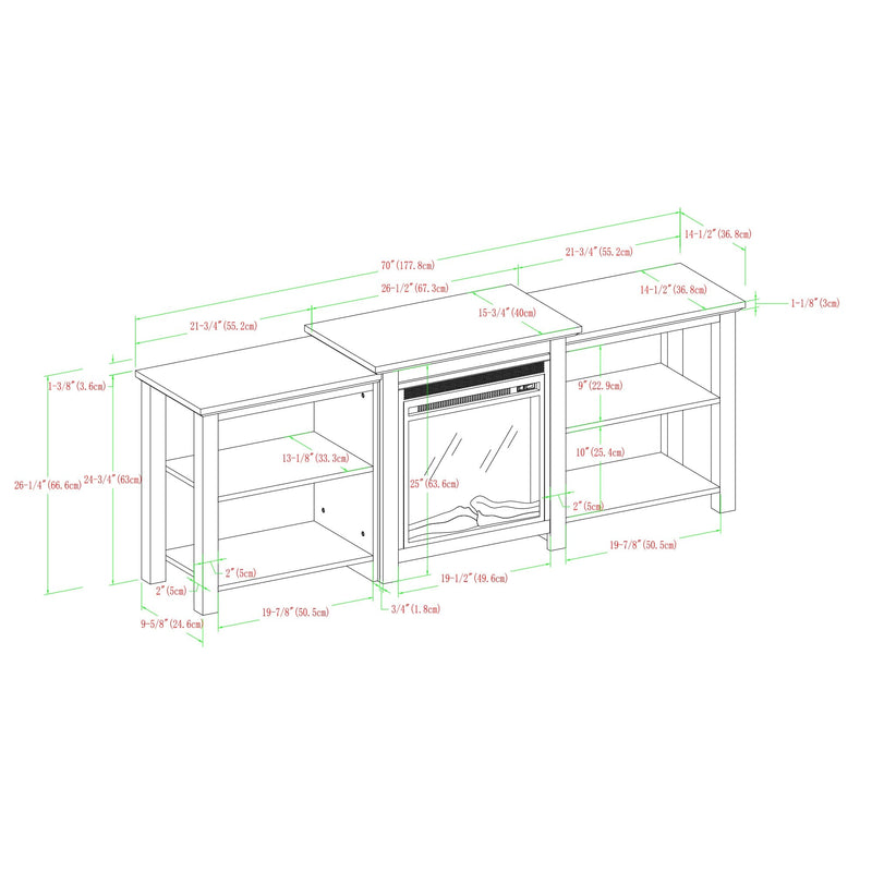 70" Tiered Top Open Shelf Fireplace TV Stand