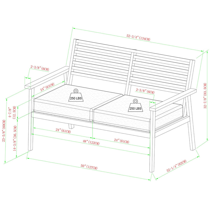 Zander 4-Piece Mid-Century Modern Acacia Outdoor Slat-Back Chat Set with Coffee Table