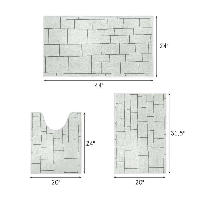 Grid Design 3 Piece Bathroom Rugs Set | Ivory