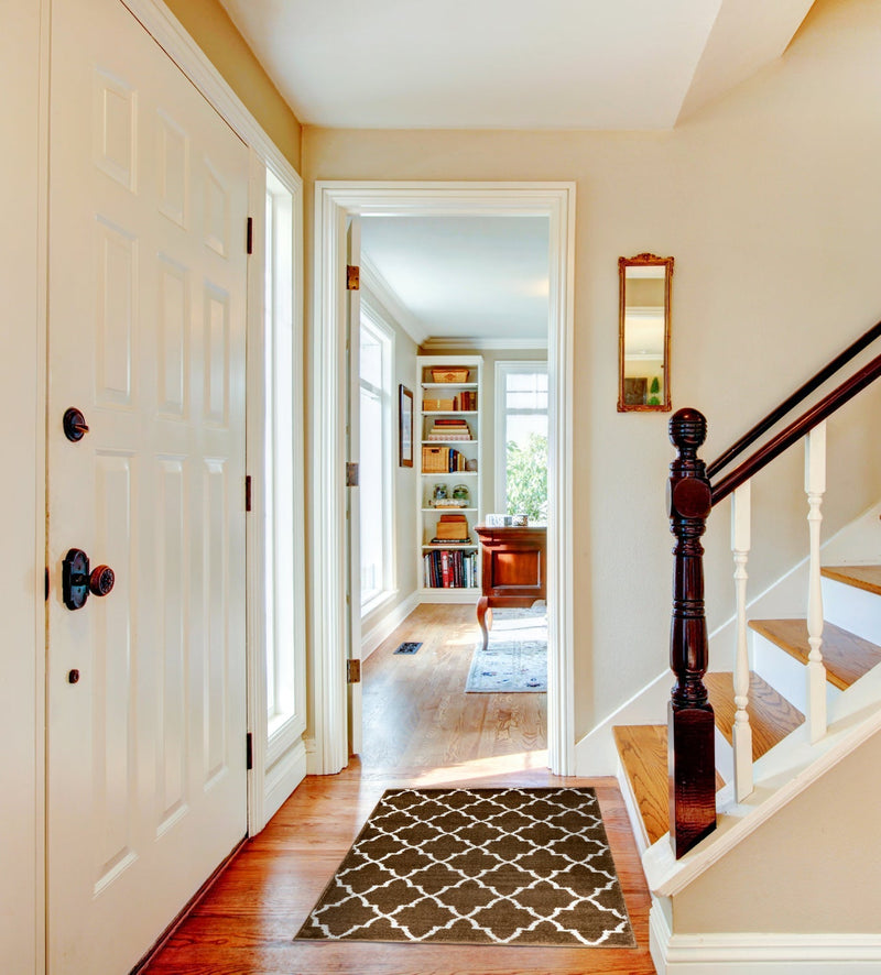 Sussex Home, Landing Rug, Slip Resistant Indoor Carpets Includes Adhesive Tape 2' x 3'-Trellisville Collection |Brown&White