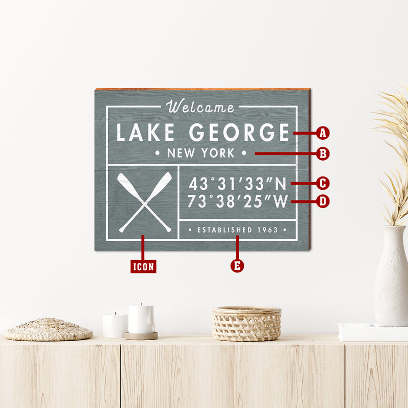 Personalized Gray/Blue Welcome Wooden Sign | Wall Art Print on Real Wood