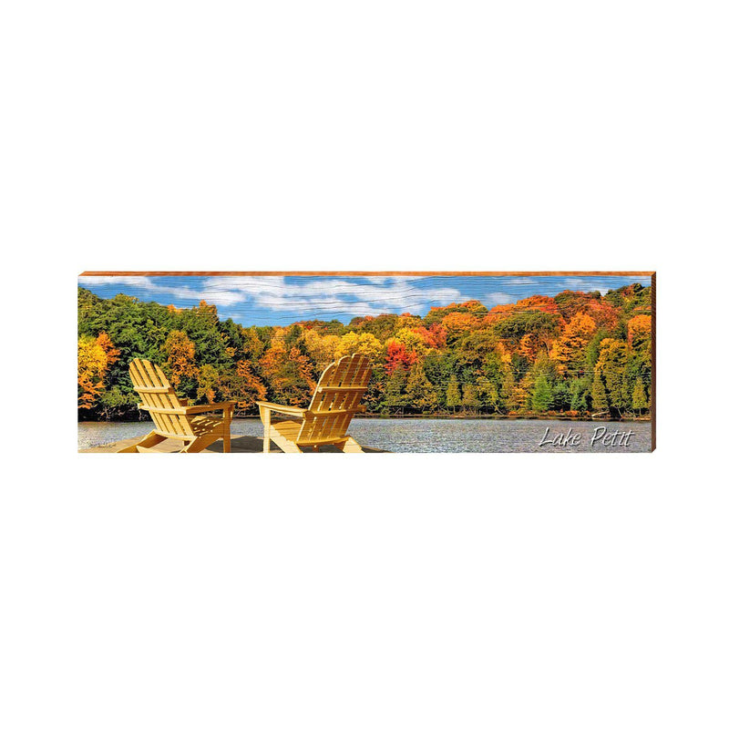 Lake Petit Adirondack Chairs on Fall Lake | Wall Art Print on Real Wood