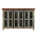 Cabana Large Rustic Glass Cabinet Buffet | Solid Wood Multicolor Sideboard Cabinet with Glass doors