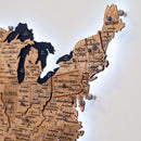 Wooden 3d LED Map of USA  - Gold