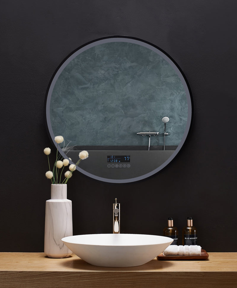 Cirque Round LED Lighted Bathroom Vanity Black Framed Mirror