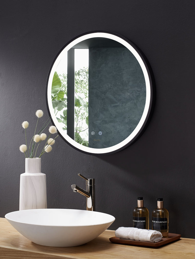 Cirque Round LED Lighted Bathroom Vanity Black Framed Mirror