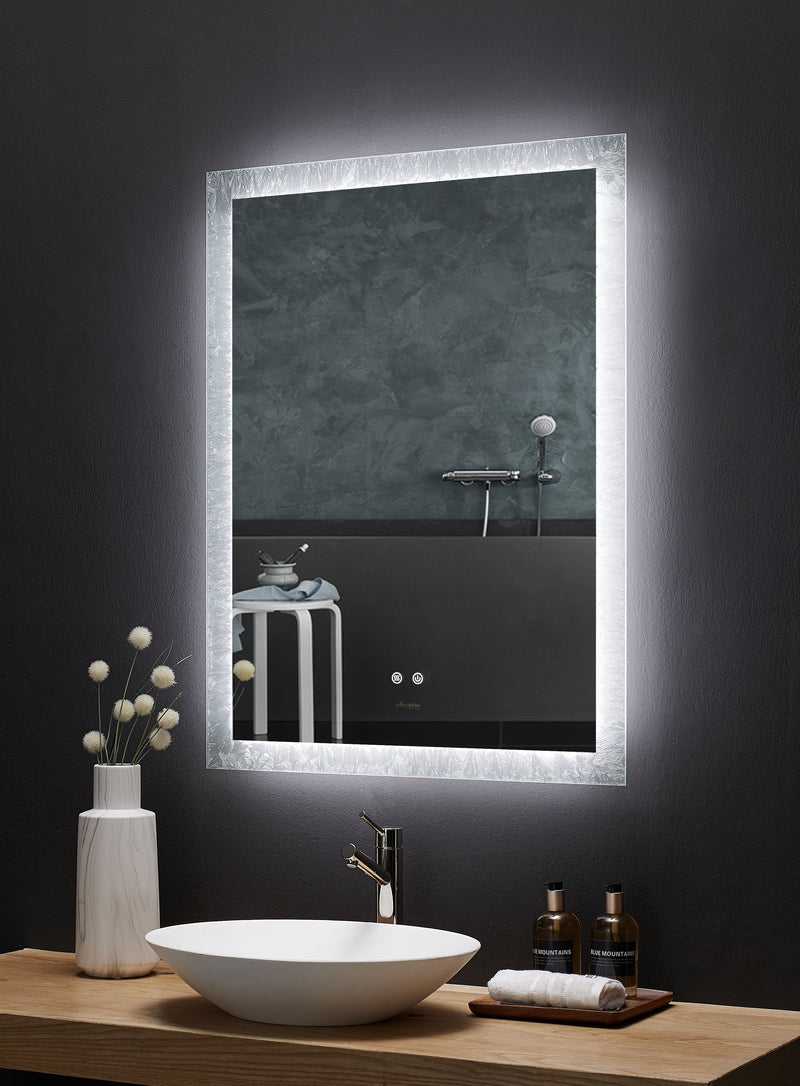 Frysta LED Frameless Rectangular Mirror Lighted Bathroom Vanity with Dimmer and Defogger