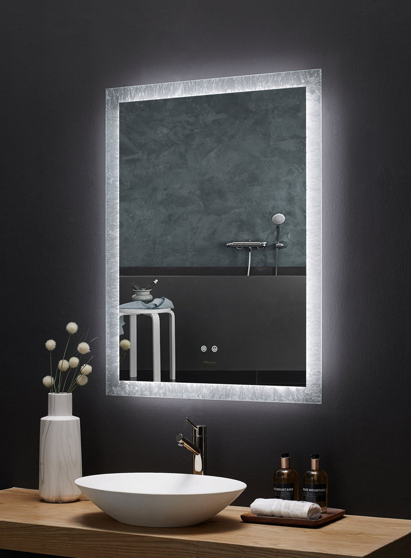 Frysta LED Frameless Rectangular Mirror Lighted Bathroom Vanity with Dimmer and Defogger