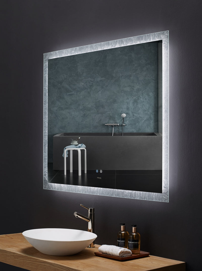 Frysta LED Frameless Rectangular Mirror Lighted Bathroom Vanity with Dimmer and Defogger