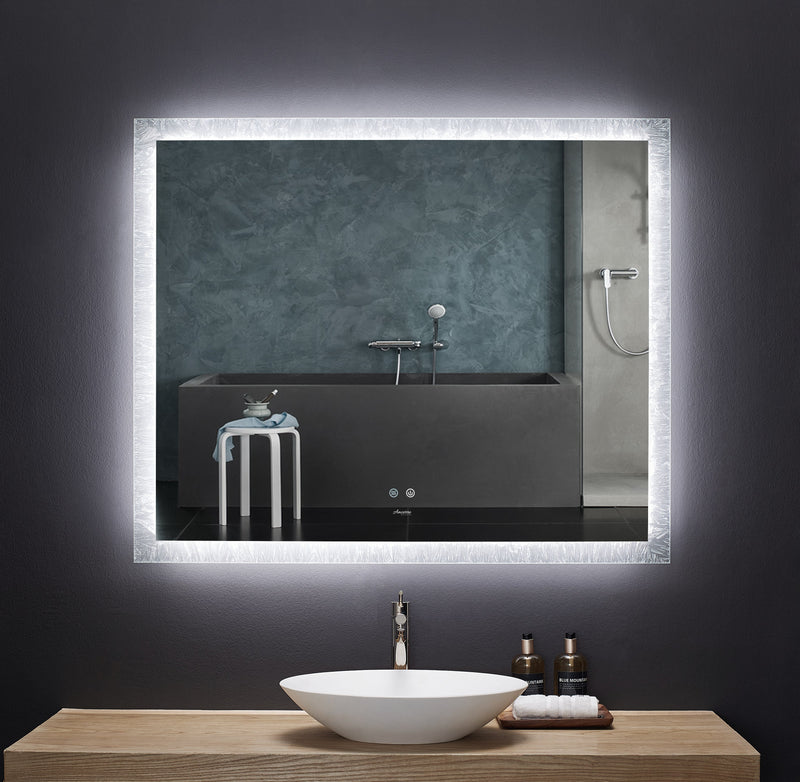 Frysta LED Frameless Rectangular Mirror Lighted Bathroom Vanity with Dimmer and Defogger