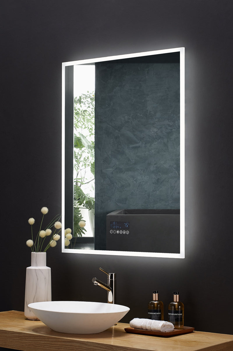 Immersion LED Lighted Bathroom Vanity Mirror with Bluetooth, Defogger, and Digital Display