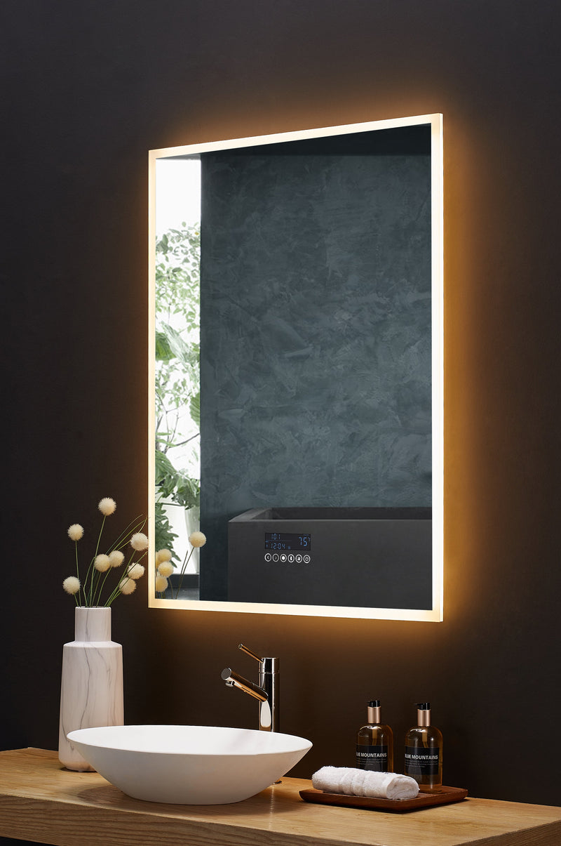 Immersion LED Lighted Bathroom Vanity Mirror with Bluetooth, Defogger, and Digital Display