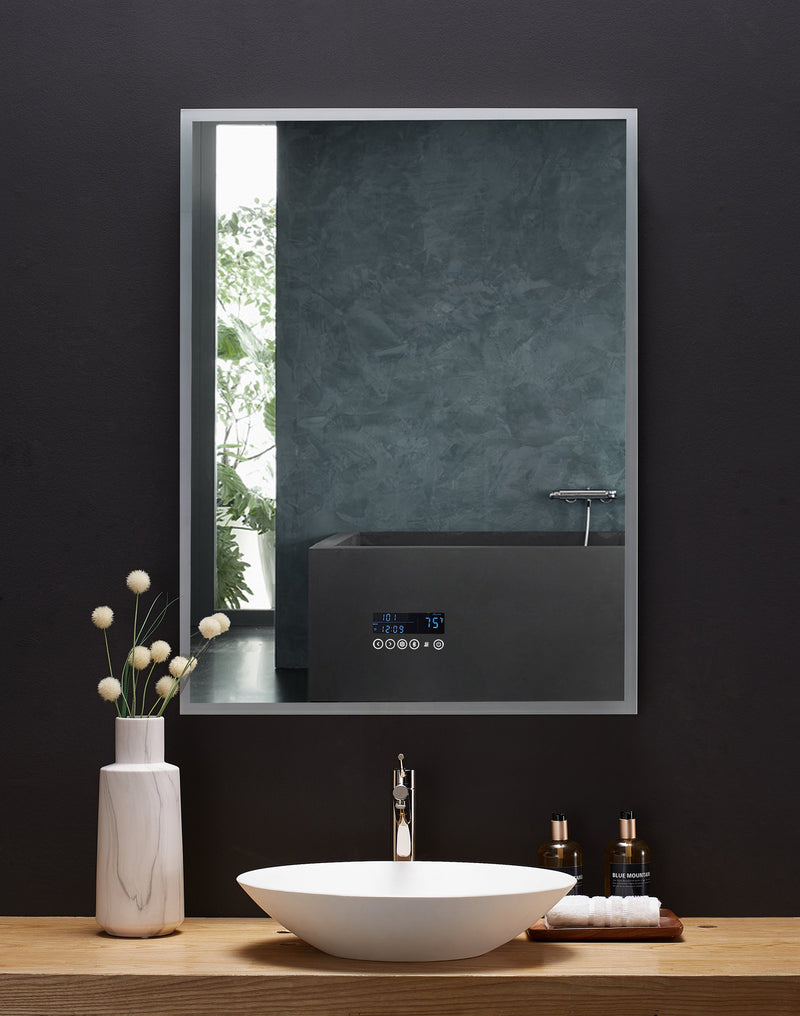 Immersion LED Lighted Bathroom Vanity Mirror with Bluetooth, Defogger, and Digital Display