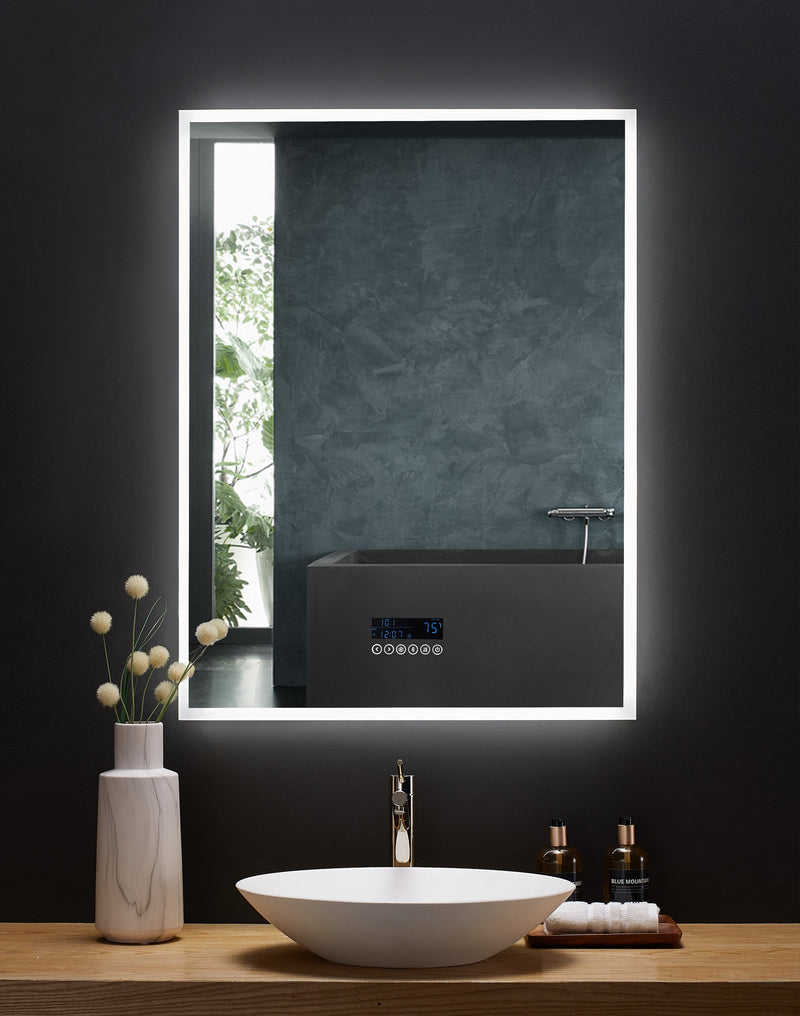 Immersion LED Lighted Bathroom Vanity Mirror with Bluetooth, Defogger, and Digital Display