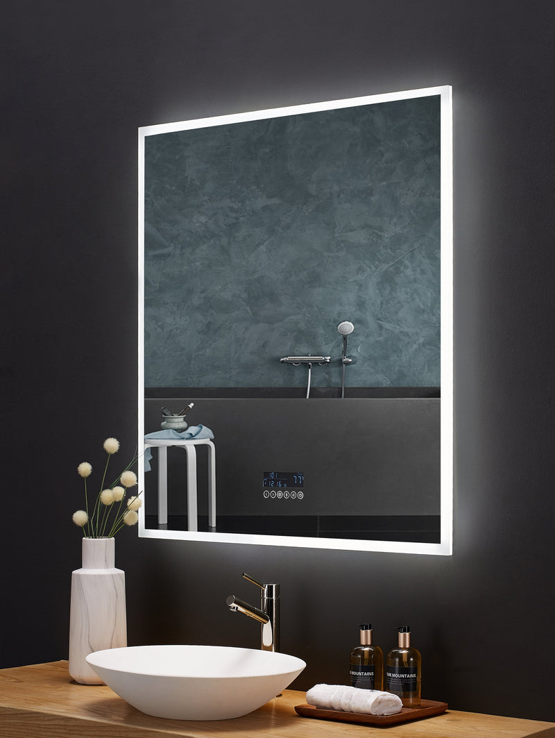 Immersion LED Lighted Bathroom Vanity Mirror with Bluetooth, Defogger, and Digital Display