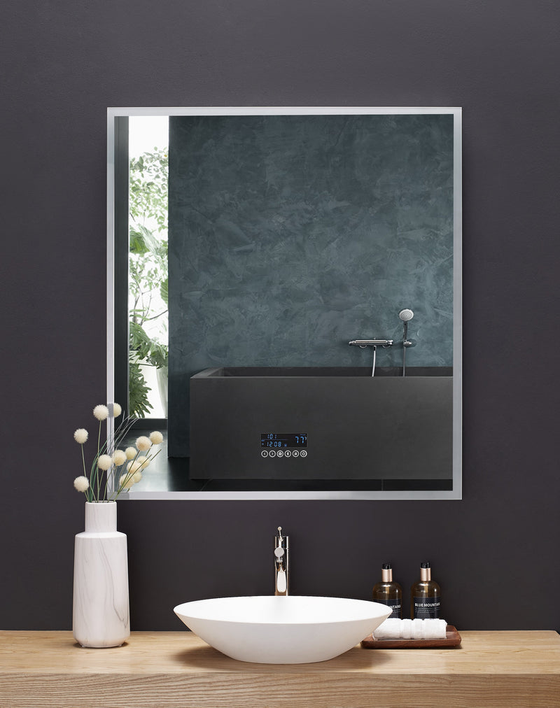 Immersion LED Lighted Bathroom Vanity Mirror with Bluetooth, Defogger, and Digital Display