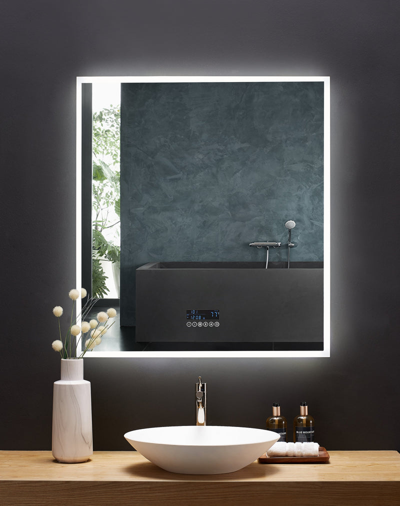 Immersion LED Lighted Bathroom Vanity Mirror with Bluetooth, Defogger, and Digital Display