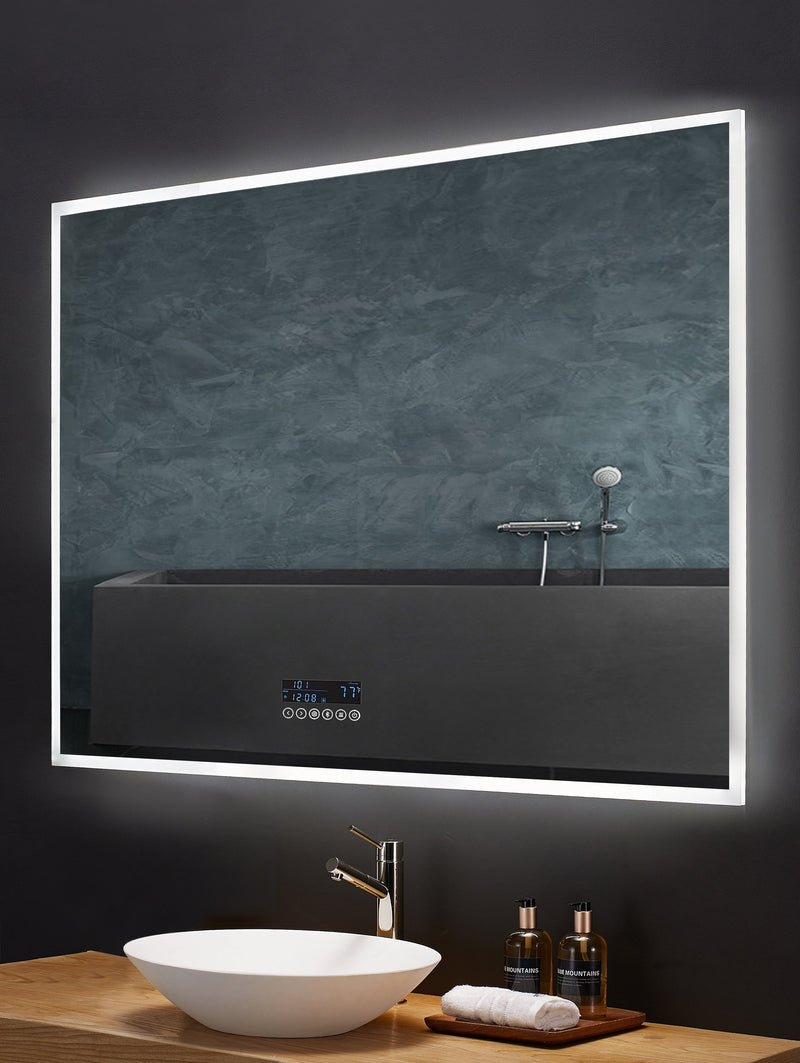 Immersion LED Lighted Bathroom Vanity Mirror with Bluetooth, Defogger, and Digital Display