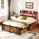 LED Bed Frame with Power Outlets and Storage Headboard-Full Size by LJGDeals