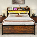 LED Bed Frame with Power Outlets and Storage Headboard-Full Size by LJGDeals