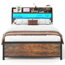 LED Bed Frame with Power Outlets and Storage Headboard-Full Size by LJGDeals