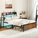 LED Bed Frame with Power Outlets and Storage Headboard-Full Size by LJGDeals
