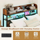 LED Bed Frame with Power Outlets and Storage Headboard-Full Size by LJGDeals
