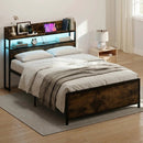 Queen LED Bed Frame with Power Outlets and Storage Headboard by LJGDeals