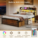 Queen LED Bed Frame with Power Outlets and Storage Headboard by LJGDeals