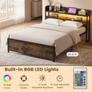 Queen LED Bed Frame with Power Outlets and Storage Headboard by LJGDeals