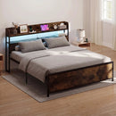 Queen LED Bed Frame with Power Outlets and Storage Headboard by LJGDeals