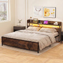 Queen LED Bed Frame with Power Outlets and Storage Headboard by DirectDeals