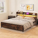 Queen LED Bed Frame with Power Outlets and Storage Headboard by LJGDeals