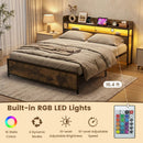 Queen LED Bed Frame with Power Outlets and Storage Headboard by LJGDeals