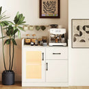 LED Buffet Sideboard with Charging Station with Drawer and Translucent Fluted Door-White by LJGDeals