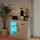 LED Buffet Sideboard with Charging Station with Drawer and Translucent Fluted Door-White by LJGDeals