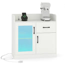 LED Buffet Sideboard with Charging Station with Drawer and Translucent Fluted Door-White by LJGDeals