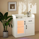 LED Buffet Sideboard with Charging Station with Drawer and Translucent Fluted Door-White by LJGDeals