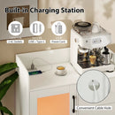 LED Buffet Sideboard with Charging Station with Drawer and Translucent Fluted Door-White by LJGDeals