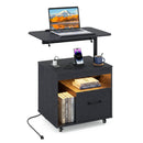 LED Nightstand with Power Outlets Modern Bedside Table with Flip over by LJGDeals