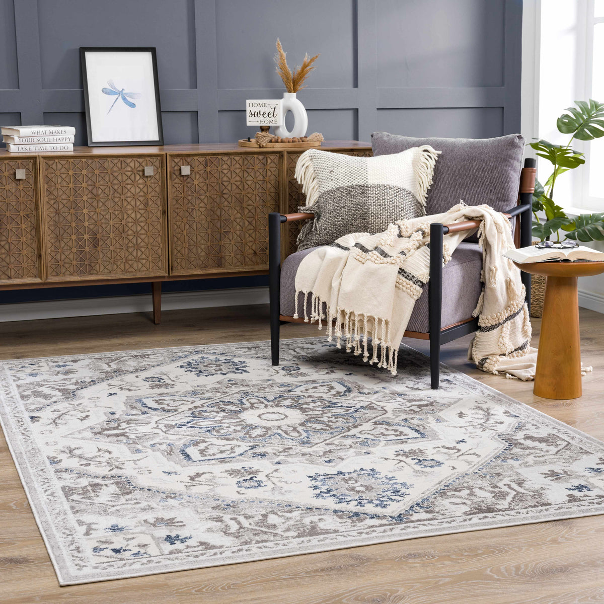 Bakir Area Rug, installed in a room