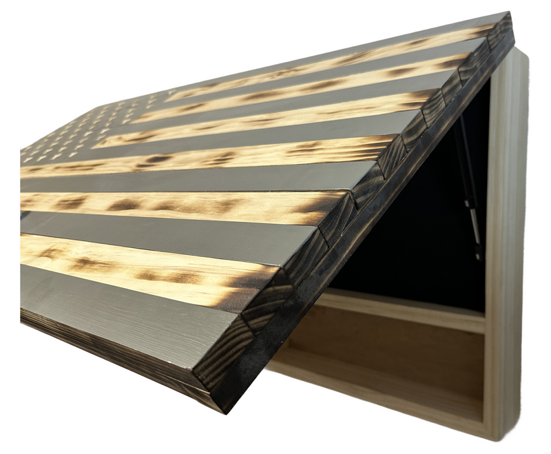 Classic Burnt Wood American Flag Gun Storage Cabinet (Gray)