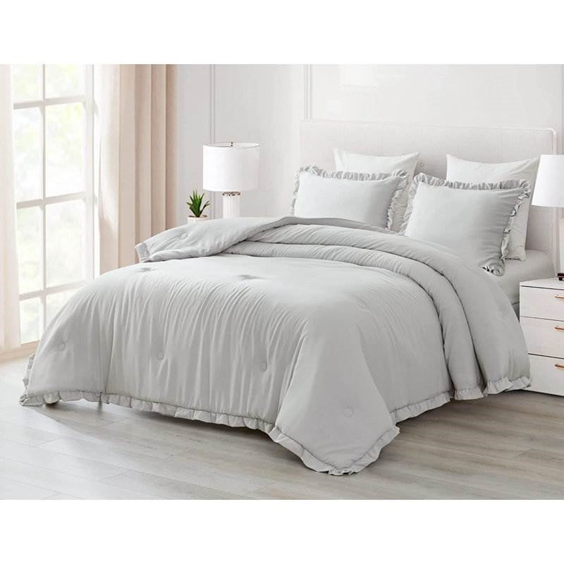 King Oversized Grey Ruffled Edge Microfiber Comforter Set, photo 3 of 5