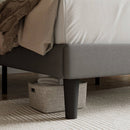 Queen Grey Linen Upholstered Platform Bed Frame with Button-Tufted Headboard