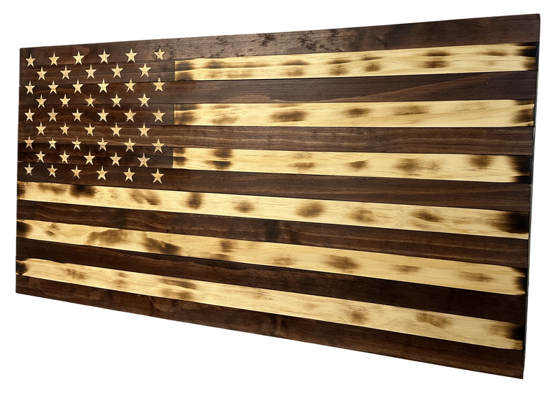 Rustic American Flag Hidden Gun Storage Cabinet Burnt Wood and Red Mahogany