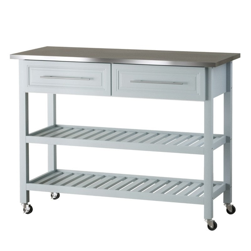 Light Gray Rolling Kitchen Island 2 Drawers Storage with Stainless Steel Top, photo 2 of 4