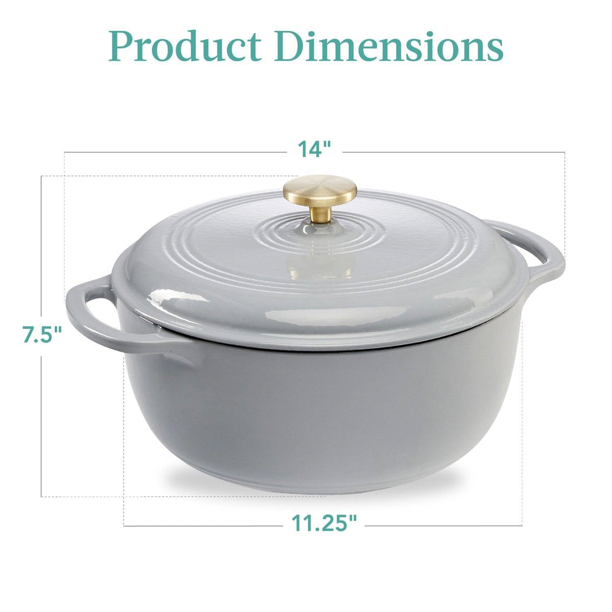 6 Quart Large Light Grey Enamel Cast-Iron Dutch Oven Kitchen Cookware, photo 3 of 3