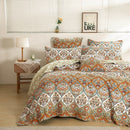 DaDa Bedding Bohemian Floral Paisley Garden Coral Teal Quilted Bedspread Set (LH1403)